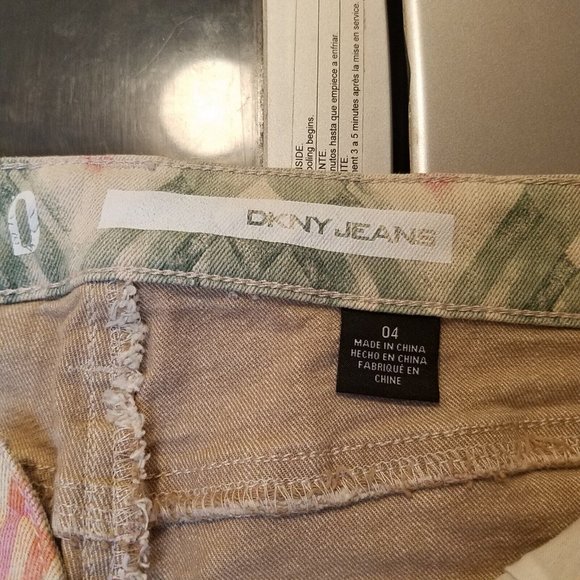 DKNY Jeans Shorts Size 4 Tie Dye City Boyfriend Orange Green Diamond Argyle - Picture 13 of 14